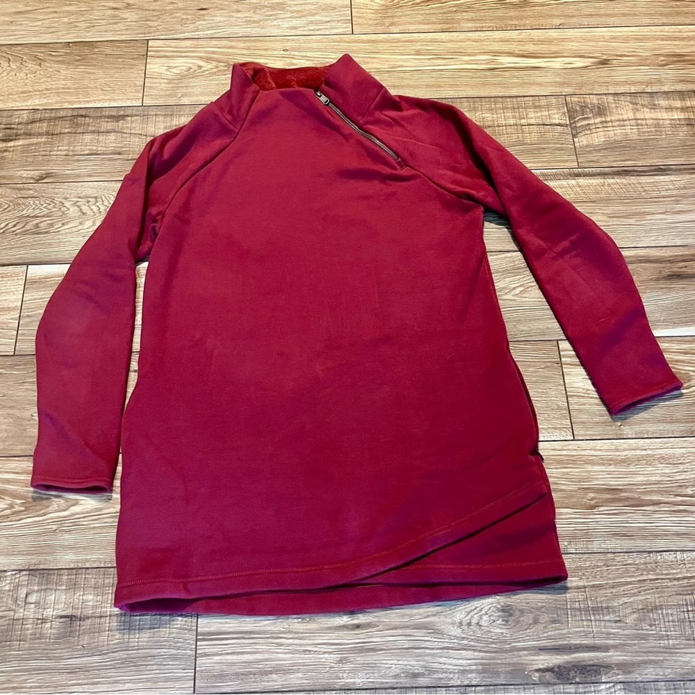 Athleta Berry Red Cozy Side-Zip Fleece Pullover Tunic